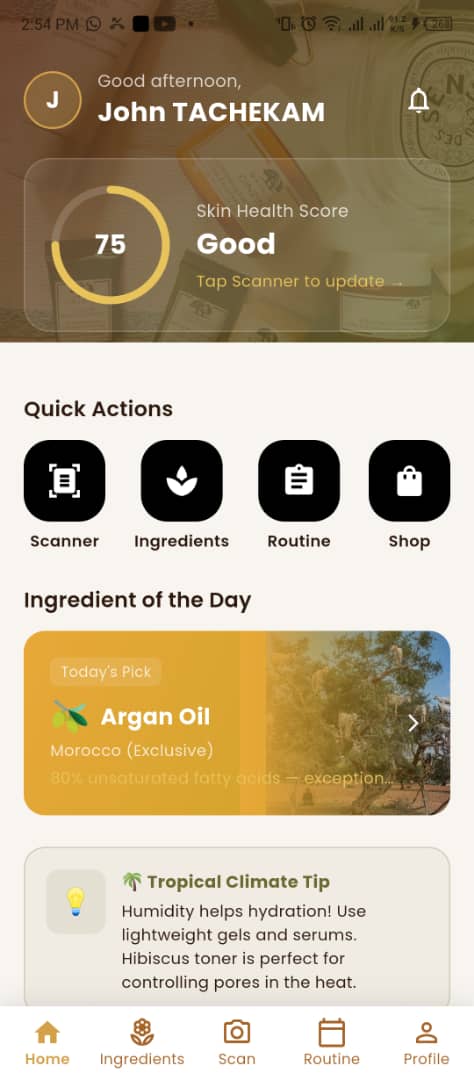 AfriGlow app home screen